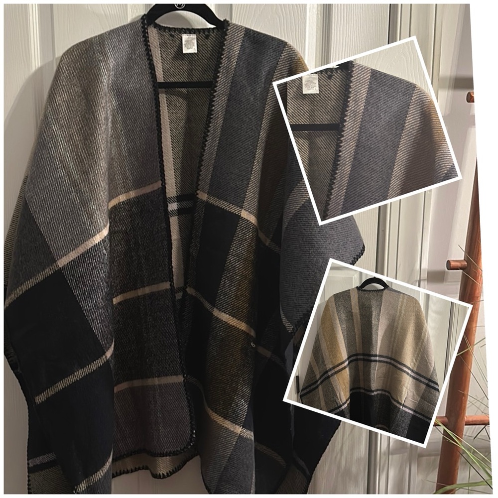 HOLDINA Women’s Warm Weather Checked Pattern Shawl, Poncho, Wrap for Winter/Fall